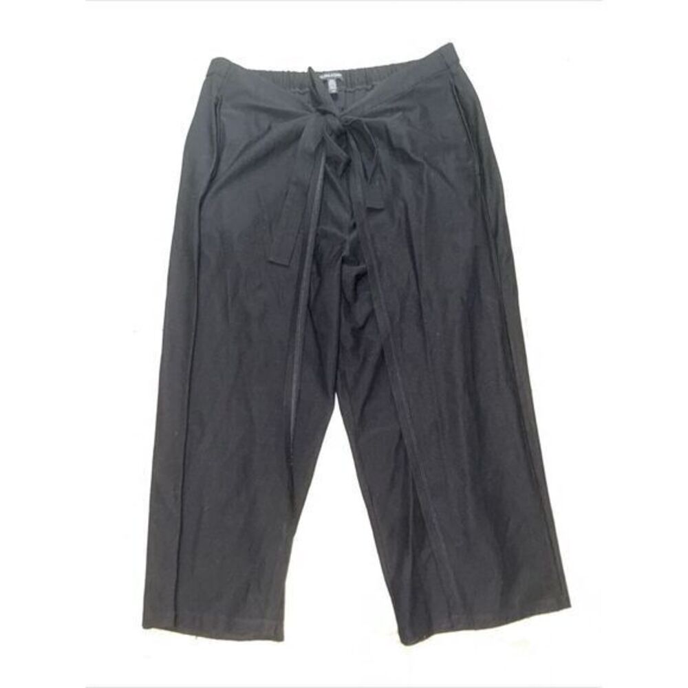 EILEEN FISHER Black Jersey Wrap Front Pant Gaucho Wide Leg Crop Stretch Size L